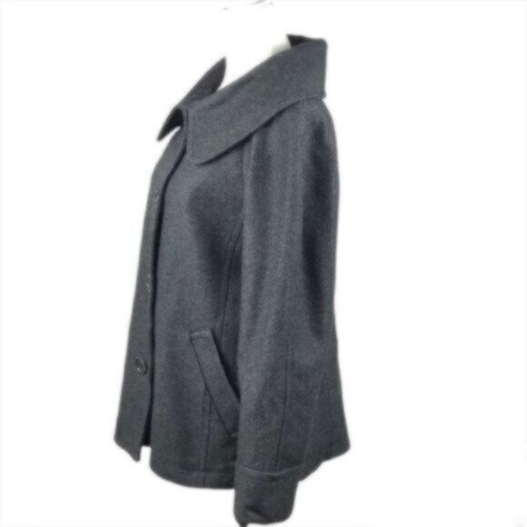 Theory Dark Grey Wool Blend Winter Warm Comfy Pea Coat Large - Picture 3 of 9